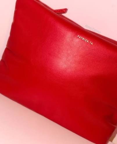 Patrick Ta Red Puffer Clutch Makeup Bag Soft Luxury Cosmetics Travel Pouch